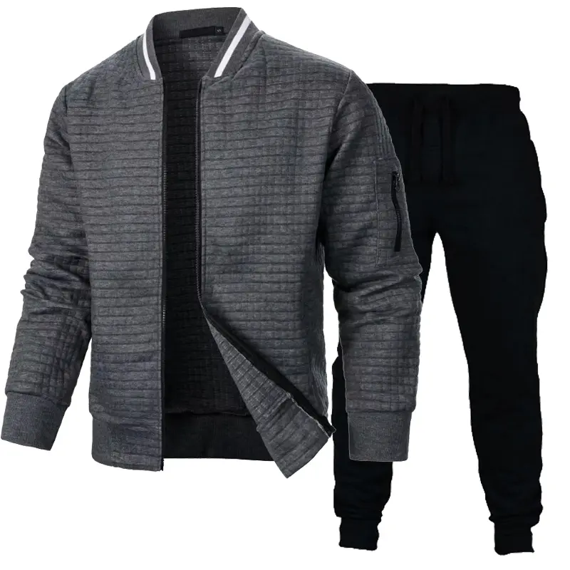 Autumn Mens Long Sleeve Zipper Jacket Set Stand Up Coats Outdoor Sport Sweatwear Winter Warm Collar Sweatshirts 2 Piece Suit