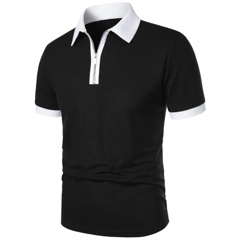 Summer Men's Solid Color Polo Shirt Short Sleeve Zipper Tshirts for Men Lapel Breathable Sweatwear Large Size Lightweight Tops