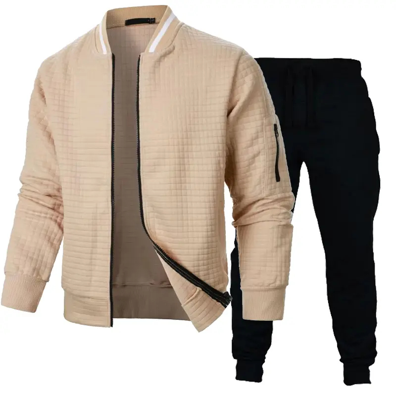 Autumn Mens Long Sleeve Zipper Jacket Set Stand Up Coats Outdoor Sport Sweatwear Winter Warm Collar Sweatshirts 2 Piece Suit
