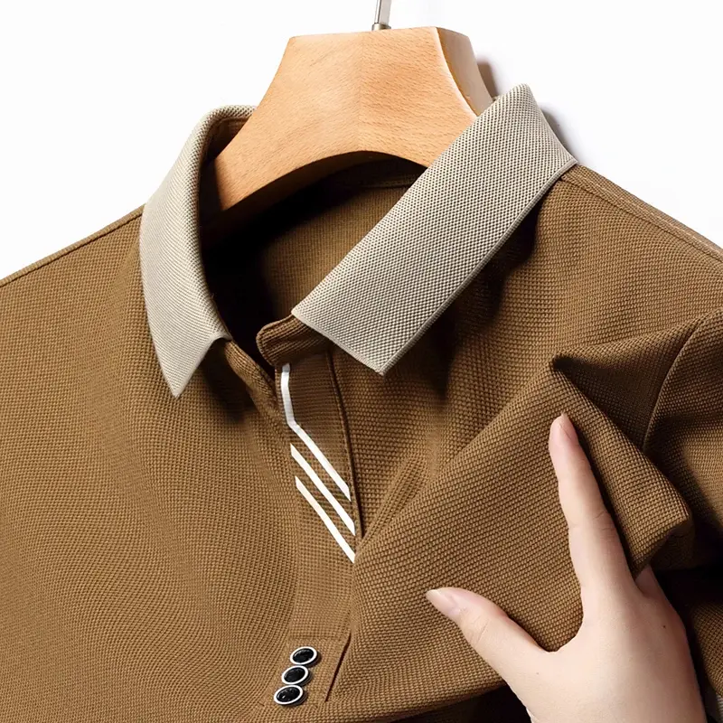 Summer Men's Breathable Polo Shirt New Lapel Solid Color Mens Shirts Sweatwear Casual Basic V-neck Lightweight T Shirts for Men