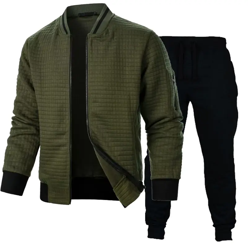 Autumn Mens Long Sleeve Zipper Jacket Set Stand Up Coats Outdoor Sport Sweatwear Winter Warm Collar Sweatshirts 2 Piece Suit