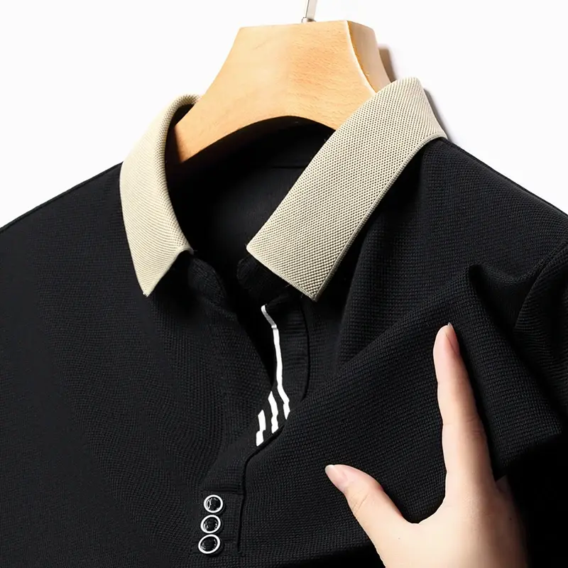 Summer Men's Breathable Polo Shirt New Lapel Solid Color Mens Shirts Sweatwear Casual Basic V-neck Lightweight T Shirts for Men