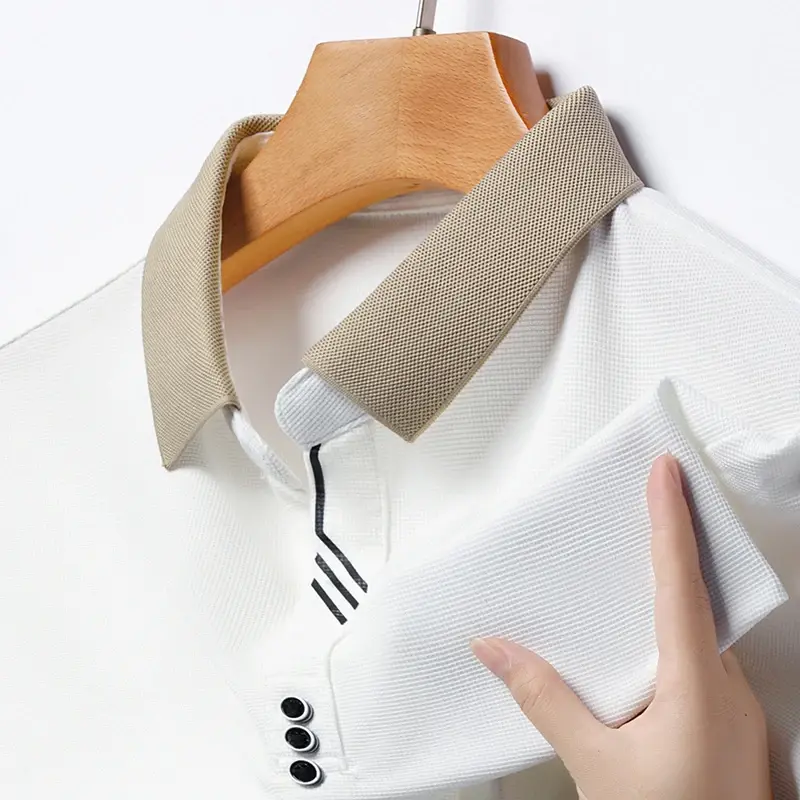 Summer Men's Breathable Polo Shirt New Lapel Solid Color Mens Shirts Sweatwear Casual Basic V-neck Lightweight T Shirts for Men
