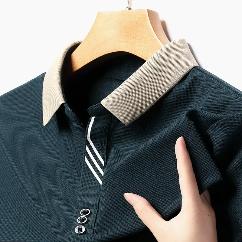 Summer Men's Breathable Polo Shirt New Lapel Solid Color Mens Shirts Sweatwear Casual Basic V-neck Lightweight T Shirts for Men