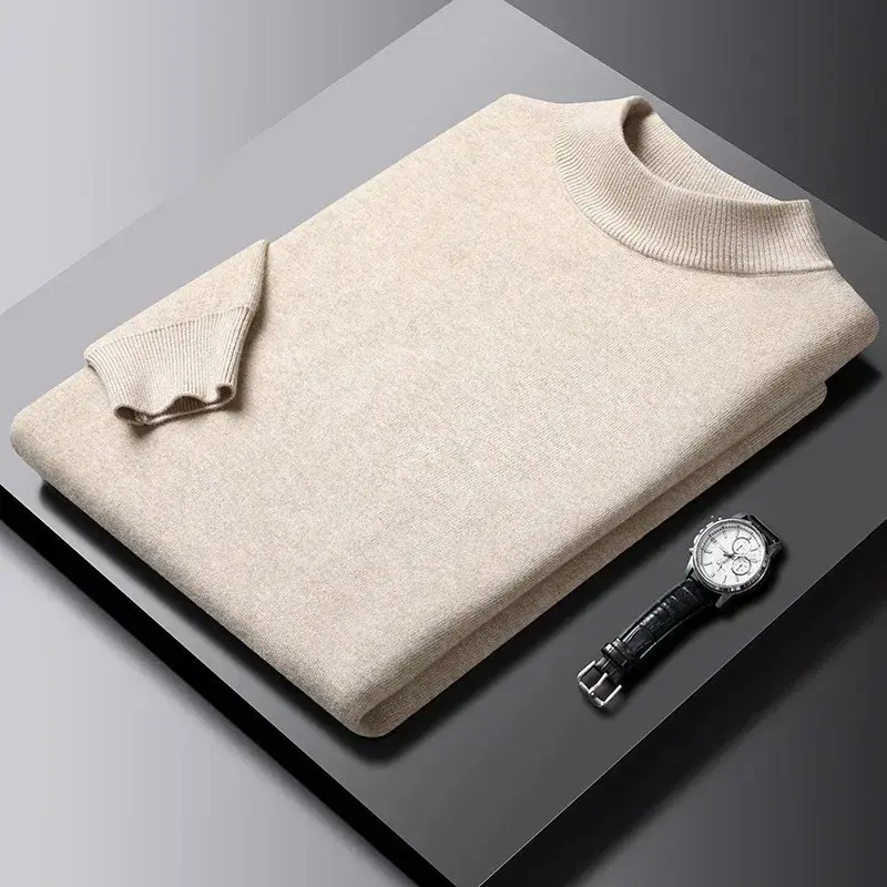 Men's Solid Color Half Turtleneck Pullover Sweaters Long Sleeve Solid Color Streetwear Autumn Breathable Knitted Sweater Men