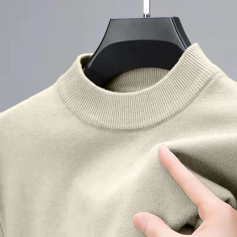 Mens Half Turtleneck Knitwear Sweater Autumn Mock Neck Sweatshirts Solid Color Pullover Streetwear Winter Warm Knitted Sweater