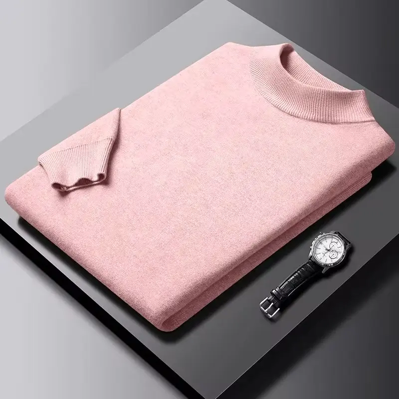 Men's Solid Color Half Turtleneck Pullover Sweaters Long Sleeve Solid Color Streetwear Autumn Breathable Knitted Sweater Men