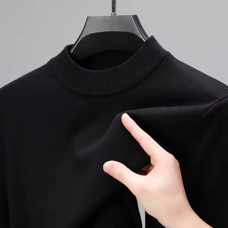 Mens Half Turtleneck Knitwear Sweater Autumn Mock Neck Sweatshirts Solid Color Pullover Streetwear Winter Warm Knitted Sweater