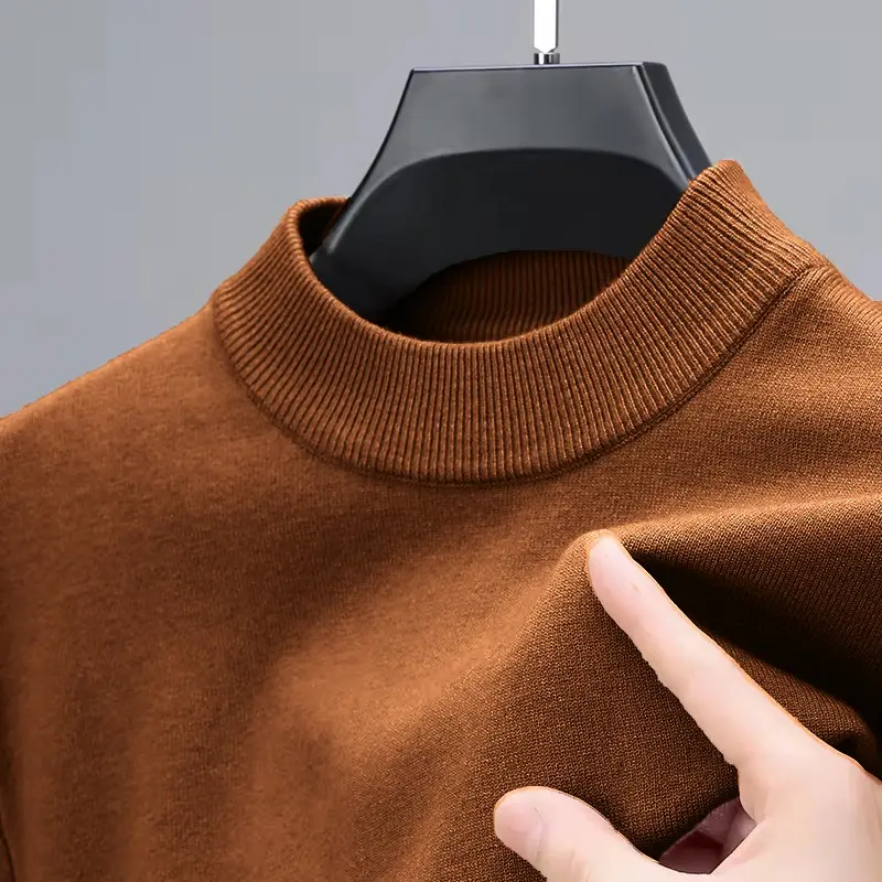 Mens Half Turtleneck Knitwear Sweater Autumn Mock Neck Sweatshirts Solid Color Pullover Streetwear Winter Warm Knitted Sweater