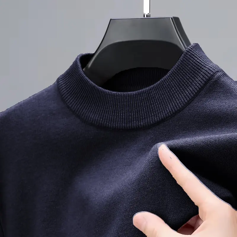 Mens Half Turtleneck Knitwear Sweater Autumn Mock Neck Sweatshirts Solid Color Pullover Streetwear Winter Warm Knitted Sweater