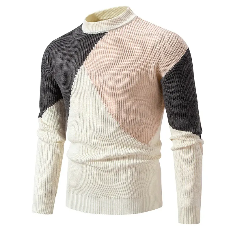 Half Turtleneck Knitwear Sweater New Mock Neck Splice Sweatshirts Solid Color Pullovers Man Brand Casual Mens Streetwear