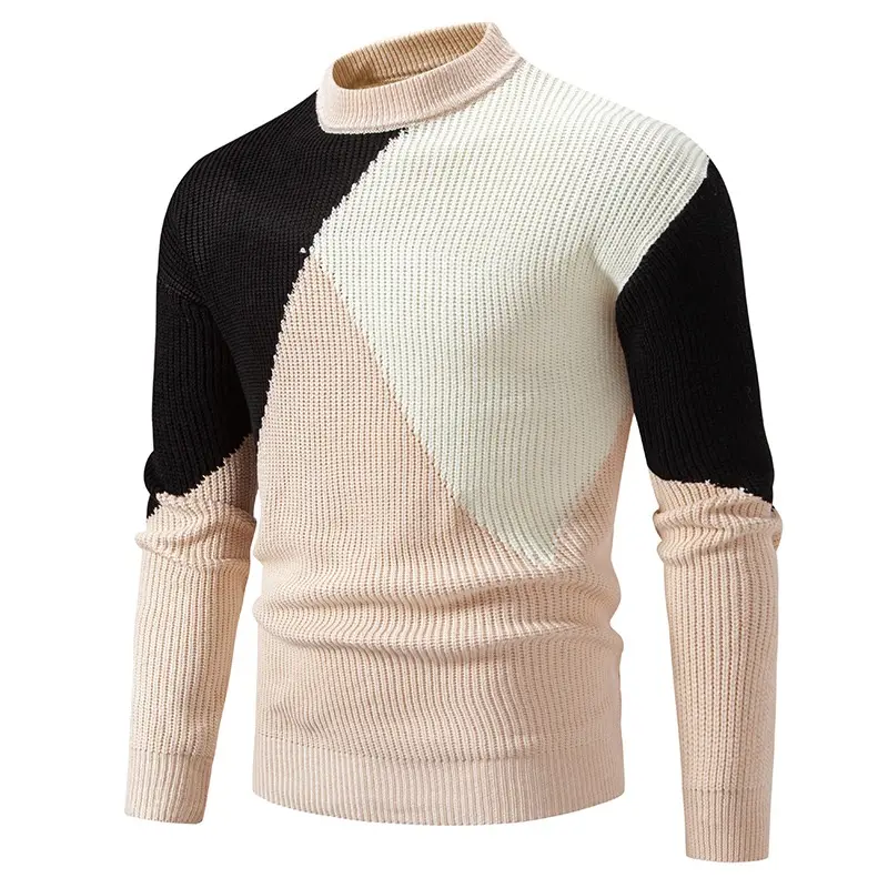 Half Turtleneck Knitwear Sweater New Mock Neck Splice Sweatshirts Solid Color Pullovers Man Brand Casual Mens Streetwear
