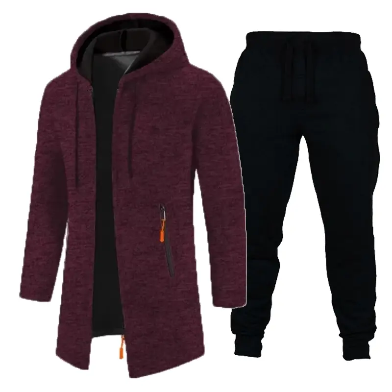 New Men's Casual Sweatshirts Suit Sports Outdoor Jogging Hoodies Sweatpants Breathable Solid Color Streetwear 2 Piece Suit