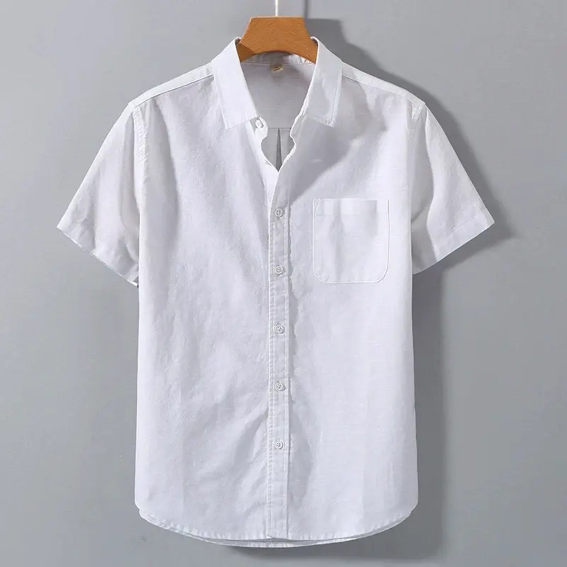Summer Women's Short Sleeve Shirts Solid Color Stand Collar Oversize T Shirts Breathable Loose Youth Basic Cotton Pocket Shirts