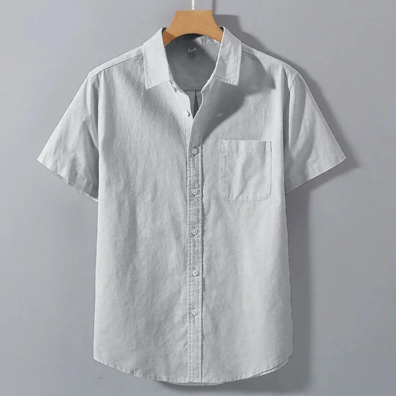 Summer Women's Short Sleeve Shirts Solid Color Stand Collar Oversize T Shirts Breathable Loose Youth Basic Cotton Pocket Shirts