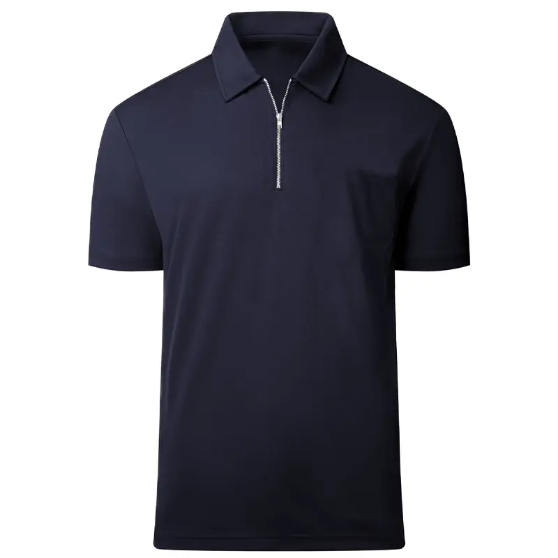 Summer Men's Quarter Zip Short Sleeve Casual Polo Shirts Collared T-Shirt Lightweight Streetwear Solid Color Lapel Top