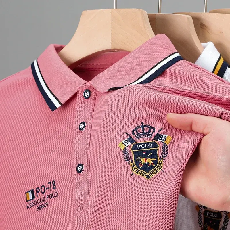 Summer Short Sleeved Lapel T-shirt Embroidered Breathable Polo Shirt Ice Silk Lightweight Tops Casual Large Men Polo Shirt