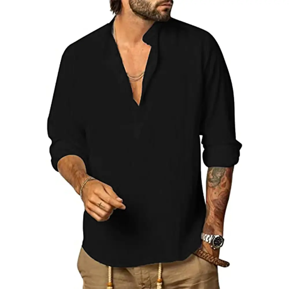 Mens Long Sleeve Shirts Lightweight Business Solid Color TShirt for Men Half Button Down Shirts Casual Button Up Shirt Yoga Tops