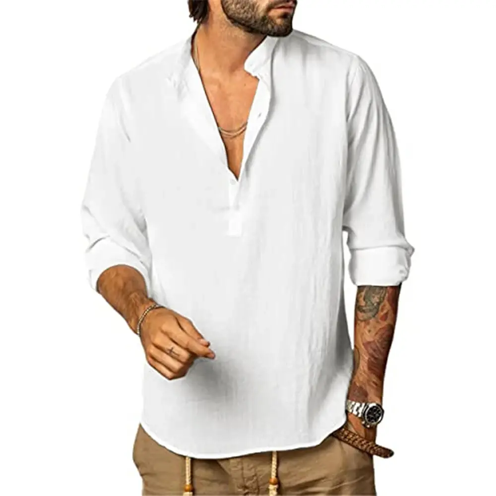 Mens Long Sleeve Shirts Lightweight Business Solid Color TShirt for Men Half Button Down Shirts Casual Button Up Shirt Yoga Tops