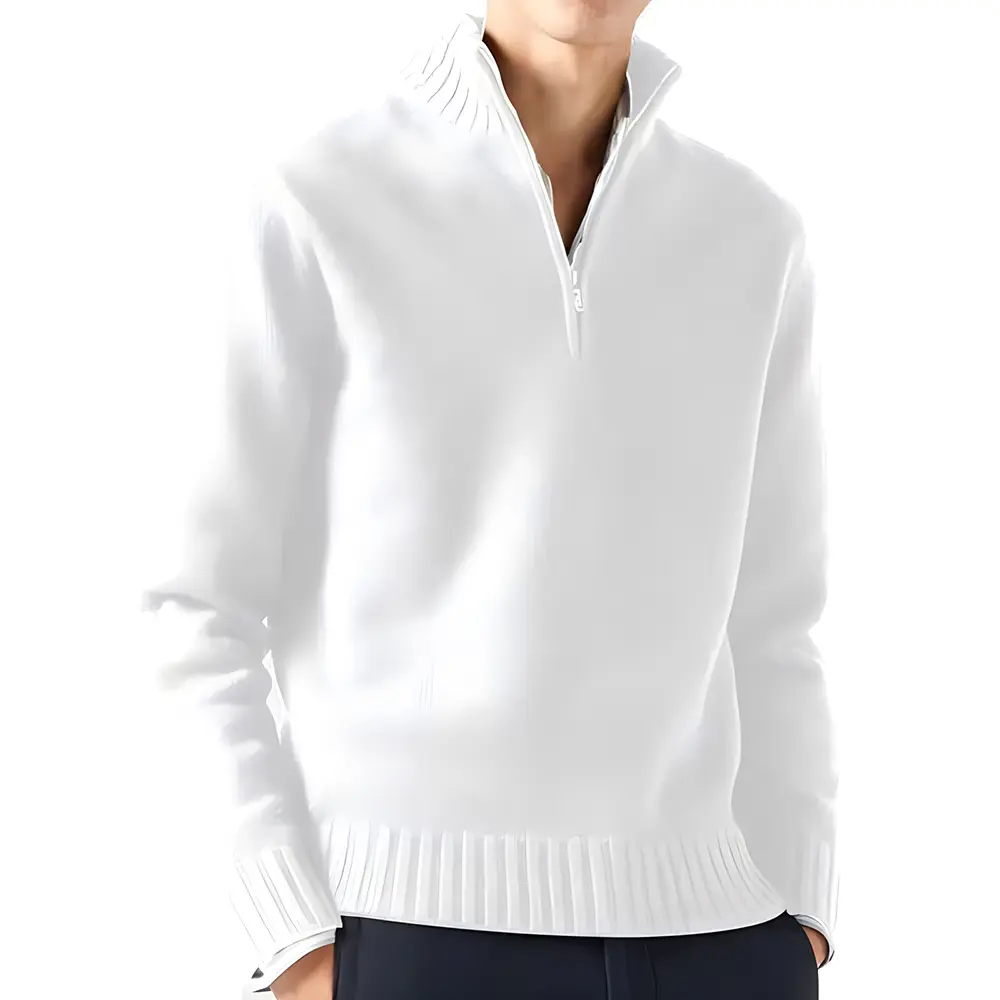 Mens Slim Fit Zip Up Mock Neck Turtlenecks Sweater Autumn Casual Long Sleeve Sweater and Pullover Sweaters with Ribbing Edge