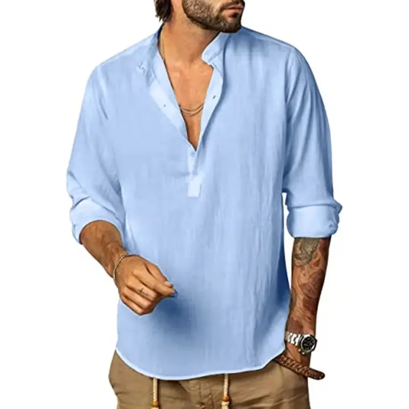 Mens Long Sleeve Shirts Lightweight Business Solid Color TShirt for Men Half Button Down Shirts Casual Button Up Shirt Yoga Tops
