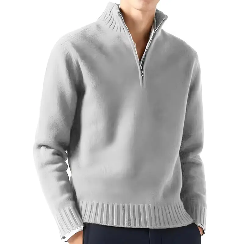 Mens Slim Fit Zip Up Mock Neck Turtlenecks Sweater Autumn Casual Long Sleeve Sweater and Pullover Sweaters with Ribbing Edge