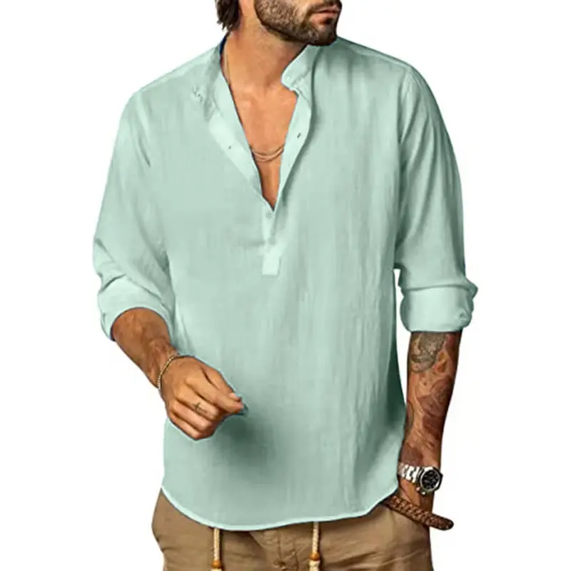 Mens Long Sleeve Shirts Lightweight Business Solid Color TShirt for Men Half Button Down Shirts Casual Button Up Shirt Yoga Tops