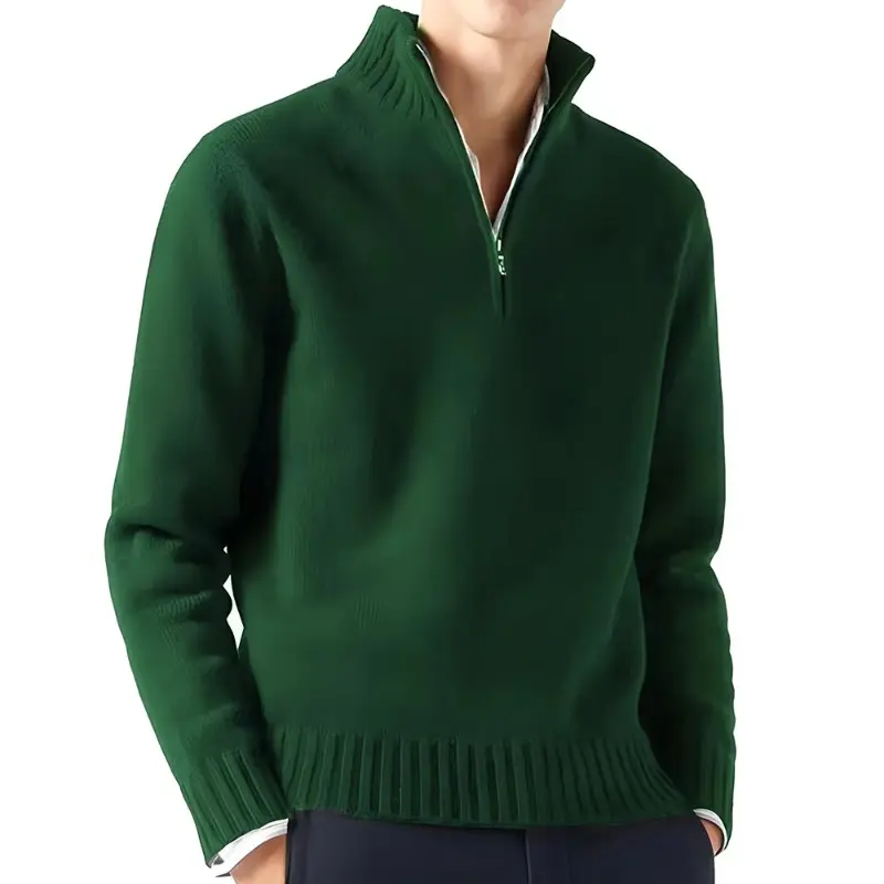 Mens Slim Fit Zip Up Mock Neck Turtlenecks Sweater Autumn Casual Long Sleeve Sweater and Pullover Sweaters with Ribbing Edge