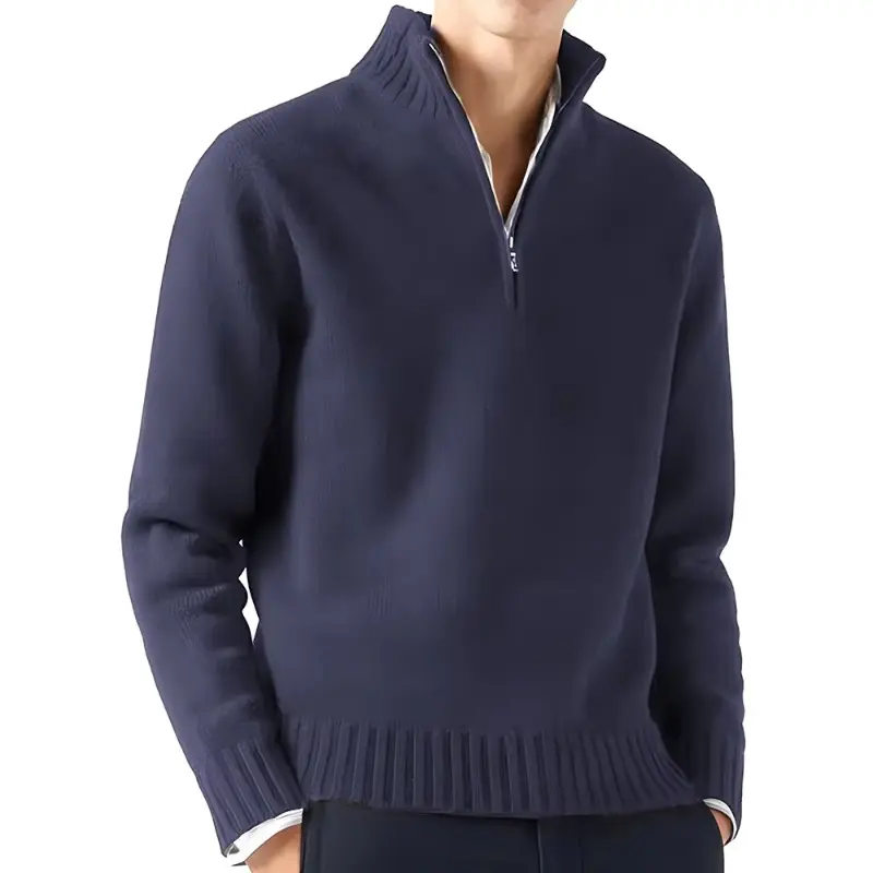 Mens Slim Fit Zip Up Mock Neck Turtlenecks Sweater Autumn Casual Long Sleeve Sweater and Pullover Sweaters with Ribbing Edge
