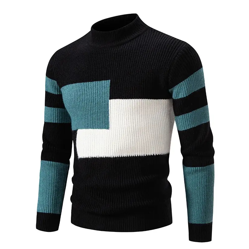 New Men's Autumn Casual Mock Neck Sweater Knit Pullover Tops Winter Warm Man Clothes Half Turtleneck Streetwear