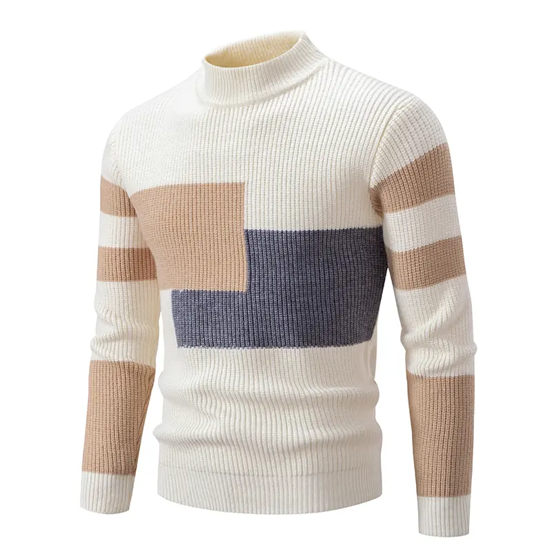 New Men's Autumn Casual Mock Neck Sweater Knit Pullover Tops Winter Warm Man Clothes Half Turtleneck Streetwear