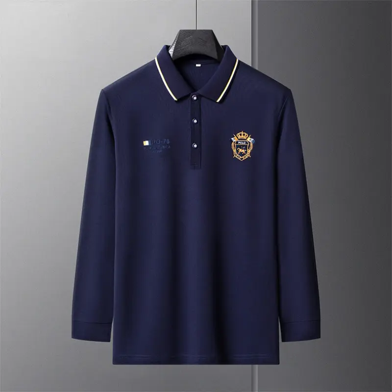 New Mens Casual Embroidered Polo Shirt Luxury Long Sleeve Top Lapel T-shirt Fashion Streetwear