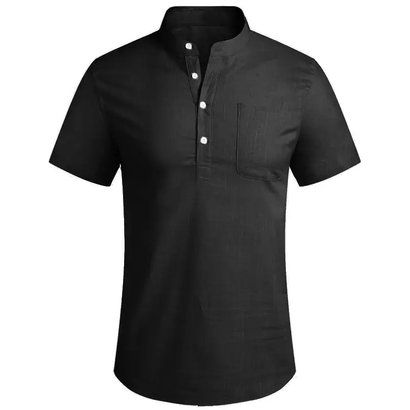 Mens Short Sleeve Henley T Shirts Casual Button Down Shirt Summer Lightweight Oversize Wear with Pocket Breathable Streetwear