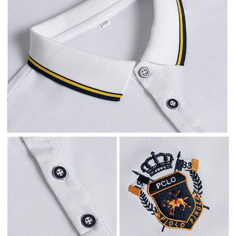 New Mens Casual Embroidered Polo Shirt Luxury Long Sleeve Top Lapel T-shirt Fashion Streetwear
