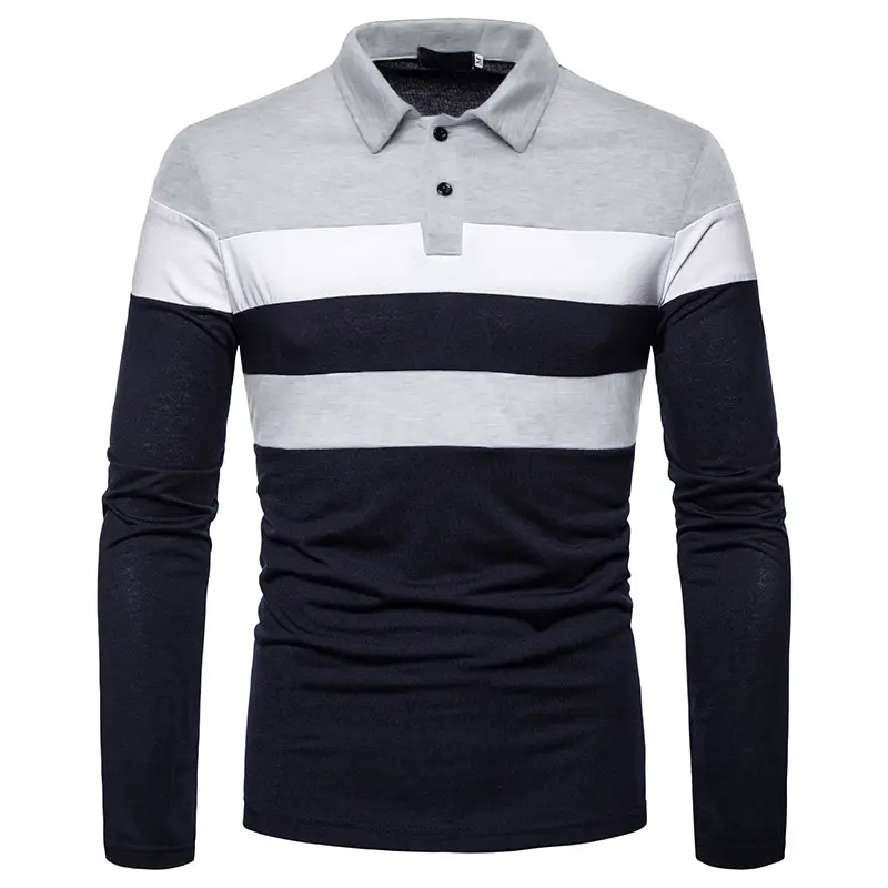 Fashion Men Long Sleeve Polo Shirt Splicing Tee Business Anti-wrinkle Streetwear Casual Men Breathable Tops 5XL