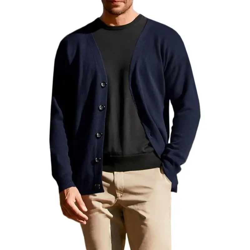 Men's Lightweight Cardigan Sweater Single-Breasted V-Neck Knitted Cardigans Casual Mens Long Sleeve Solid Outwear