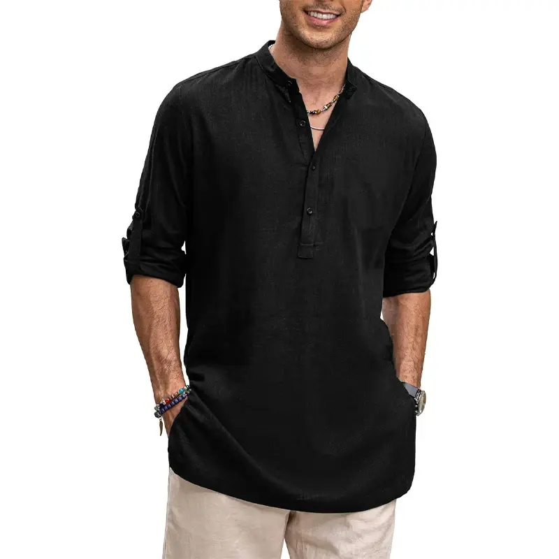 New Cotton Oversize Shirts for Men Casual Shirts Lightweight Long Sleeve Henley Beach Shirts Hawaiian T Shirts for Men