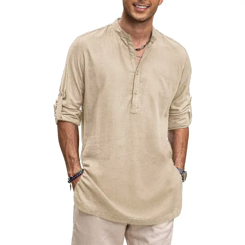 New Cotton Oversize Shirts for Men Casual Shirts Lightweight Long Sleeve Henley Beach Shirts Hawaiian T Shirts for Men