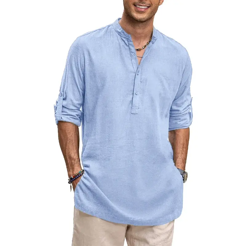 New Cotton Oversize Shirts for Men Casual Shirts Lightweight Long Sleeve Henley Beach Shirts Hawaiian T Shirts for Men