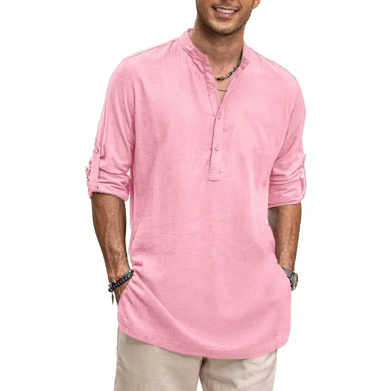 New Cotton Oversize Shirts for Men Casual Shirts Lightweight Long Sleeve Henley Beach Shirts Hawaiian T Shirts for Men