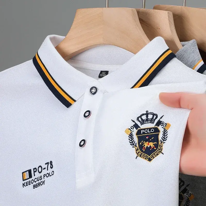 summer Men's Casual Embroidery Short Sleeve Polo Shirt New Fashion Solid Color Top