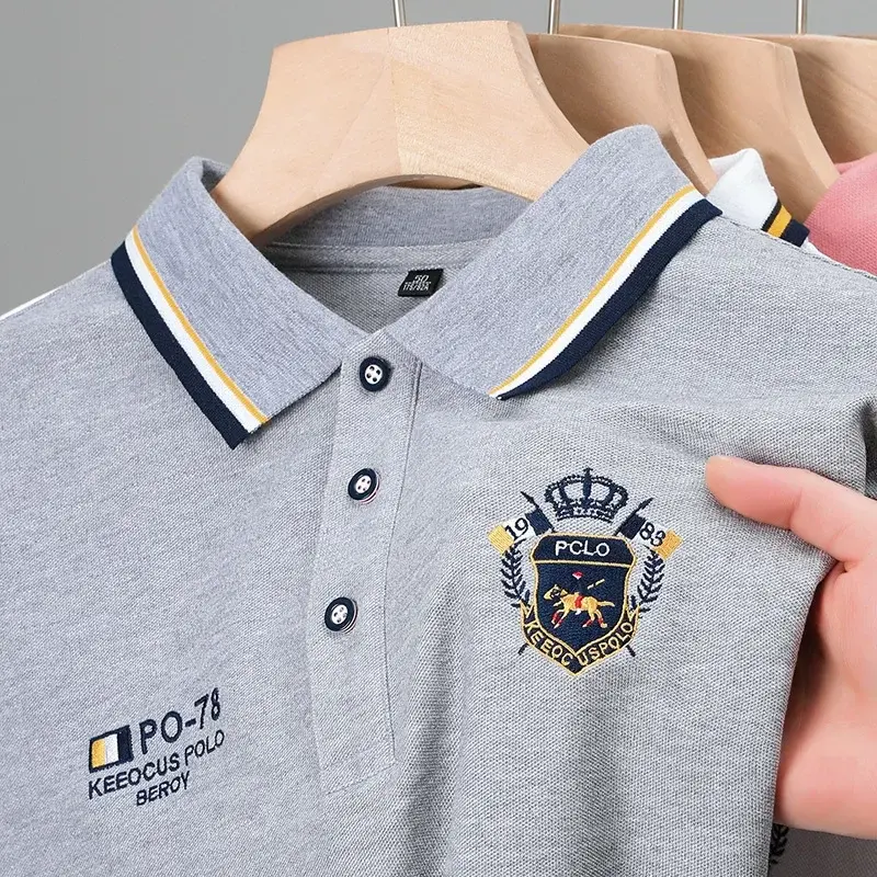 summer Men's Casual Embroidery Short Sleeve Polo Shirt New Fashion Solid Color Top