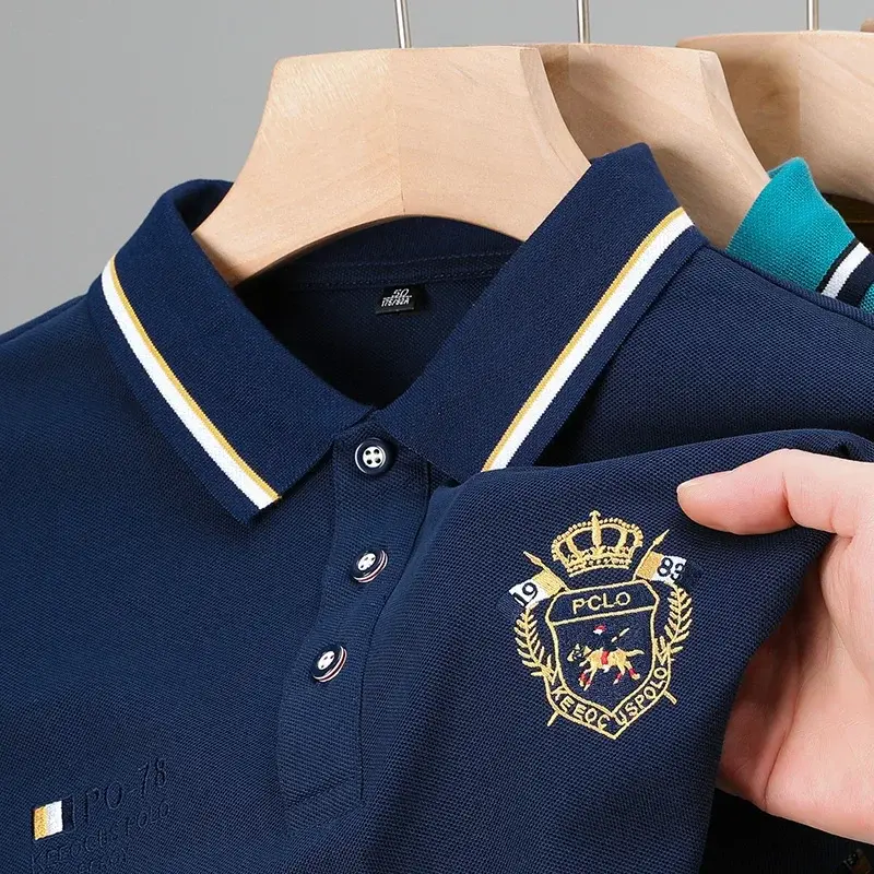 summer Men's Casual Embroidery Short Sleeve Polo Shirt New Fashion Solid Color Top