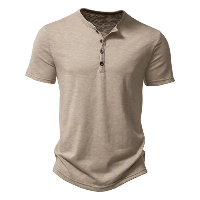 New Korean Henry Collar Summer Men's Solid Color Short Sleeve T-shirt for Men Casual Polo Shirts Men's Sports Tops