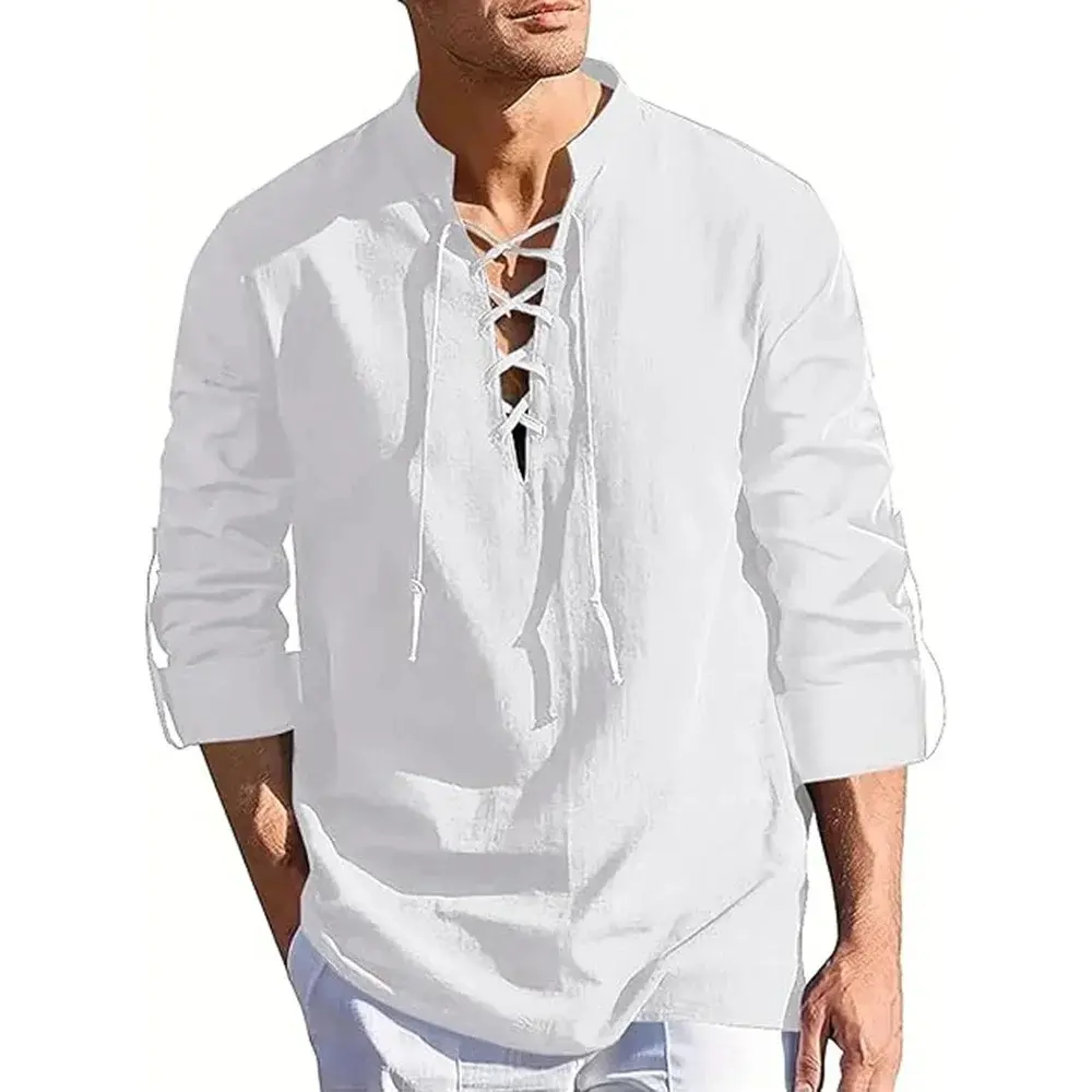 Men's Renaissance Shirt Pirate Medieval Viking Top Long Sleeved Halloween Costume Breathable T Shirts Daily Party Streetwear