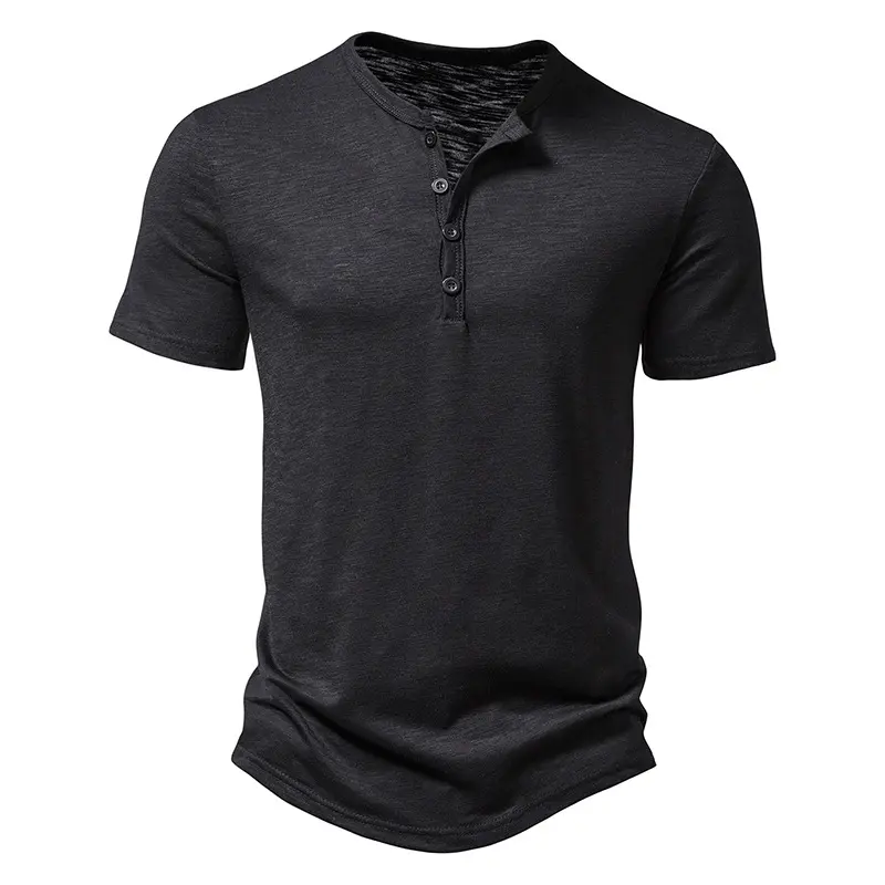 New Korean Henry Collar Summer Men's Solid Color Short Sleeve T-shirt for Men Casual Polo Shirts Men's Sports Tops