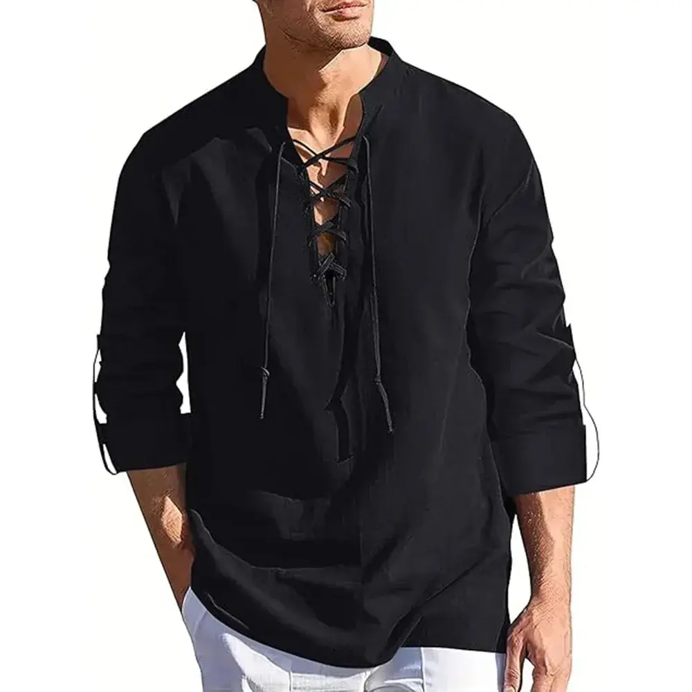 Men's Renaissance Shirt Pirate Medieval Viking Top Long Sleeved Halloween Costume Breathable T Shirts Daily Party Streetwear