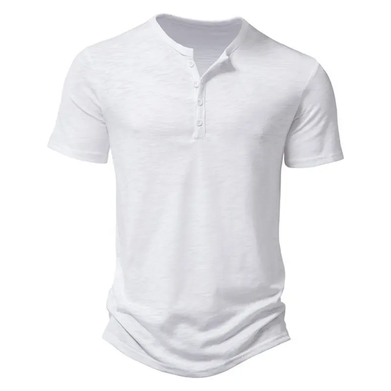 New Korean Henry Collar Summer Men's Solid Color Short Sleeve T-shirt for Men Casual Polo Shirts Men's Sports Tops