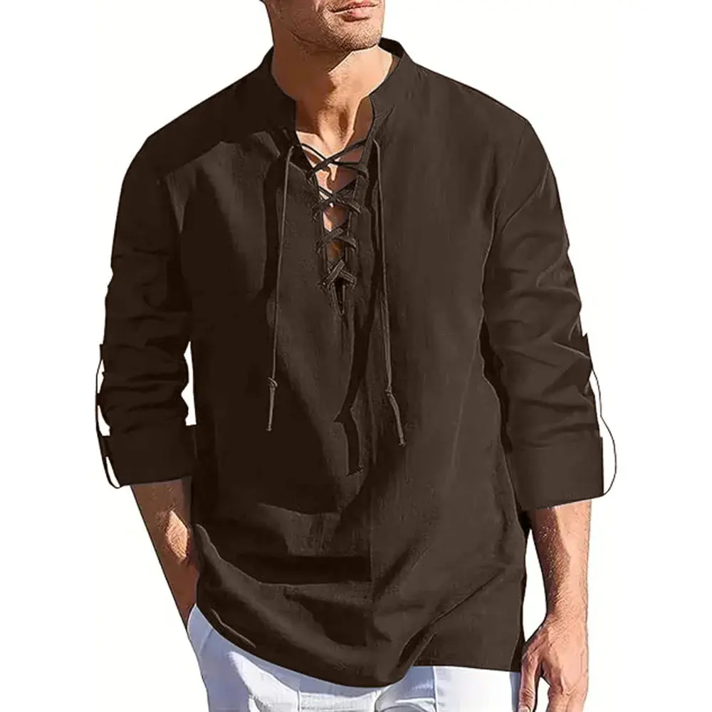 Men's Renaissance Shirt Pirate Medieval Viking Top Long Sleeved Halloween Costume Breathable T Shirts Daily Party Streetwear