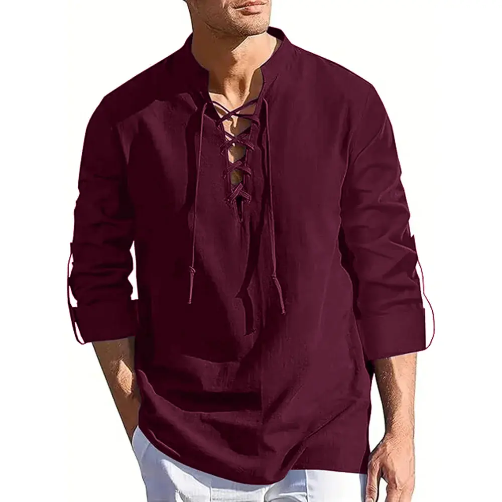 Men's Renaissance Shirt Pirate Medieval Viking Top Long Sleeved Halloween Costume Breathable T Shirts Daily Party Streetwear